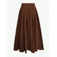 thumbnail image 2 of Brown Women High-Waisted Pleated Maxi Skirt With Belt Casual A-Line Flowing Skirt, 2 of 6