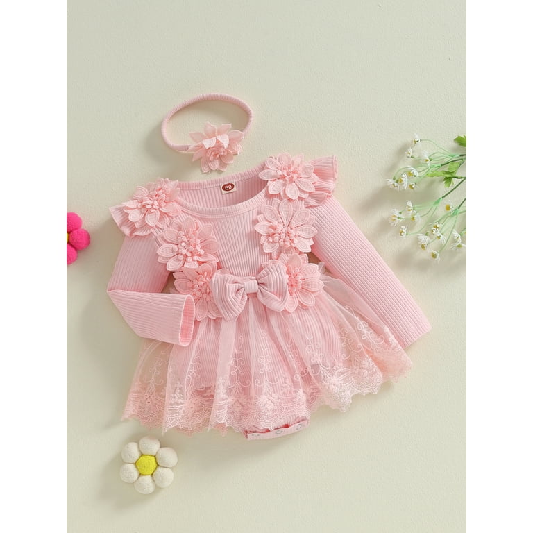 Hirigin Newborn Baby Girl Lace Romper Dress Long Sleeve Ruffle