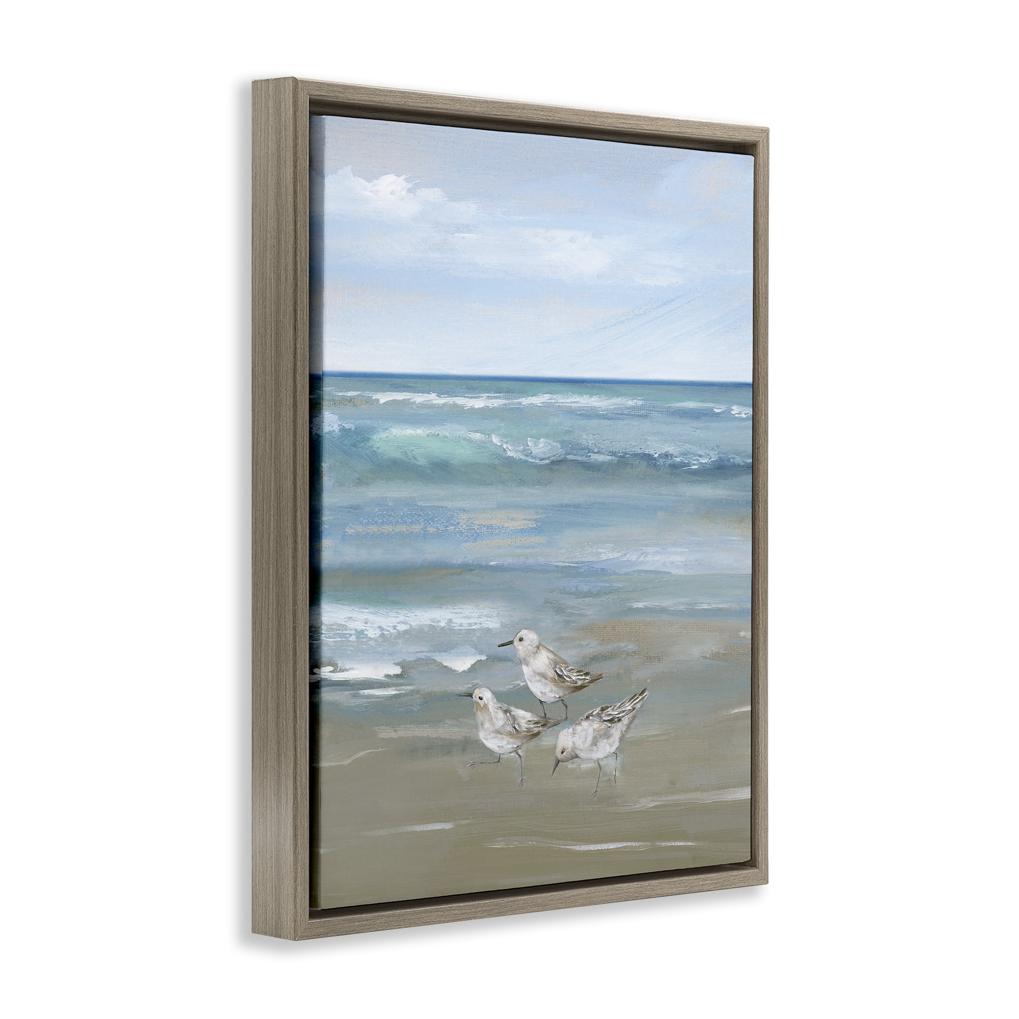 Stupell Industries Sanderlings on Gentle Waves Brown Framed Floater Canvas Wall Art, design by Nan