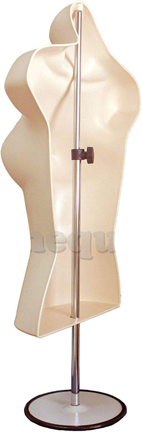 DisplayTown Flesh Male + Female Hollow Back Mannequin Torso Form w/ Single Metal Stand with Metal Pole, S-M Sizes