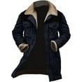 thumbnail image 2 of Hogleaql Men's Suede Jacket Winter Sherpa Lined Retro Suede Plush Reversed Collar Long Sleeve Zipper Jacket Loose Fit Thicken Multi-Pocket In Winter Coat Navy M, 2 of 3
