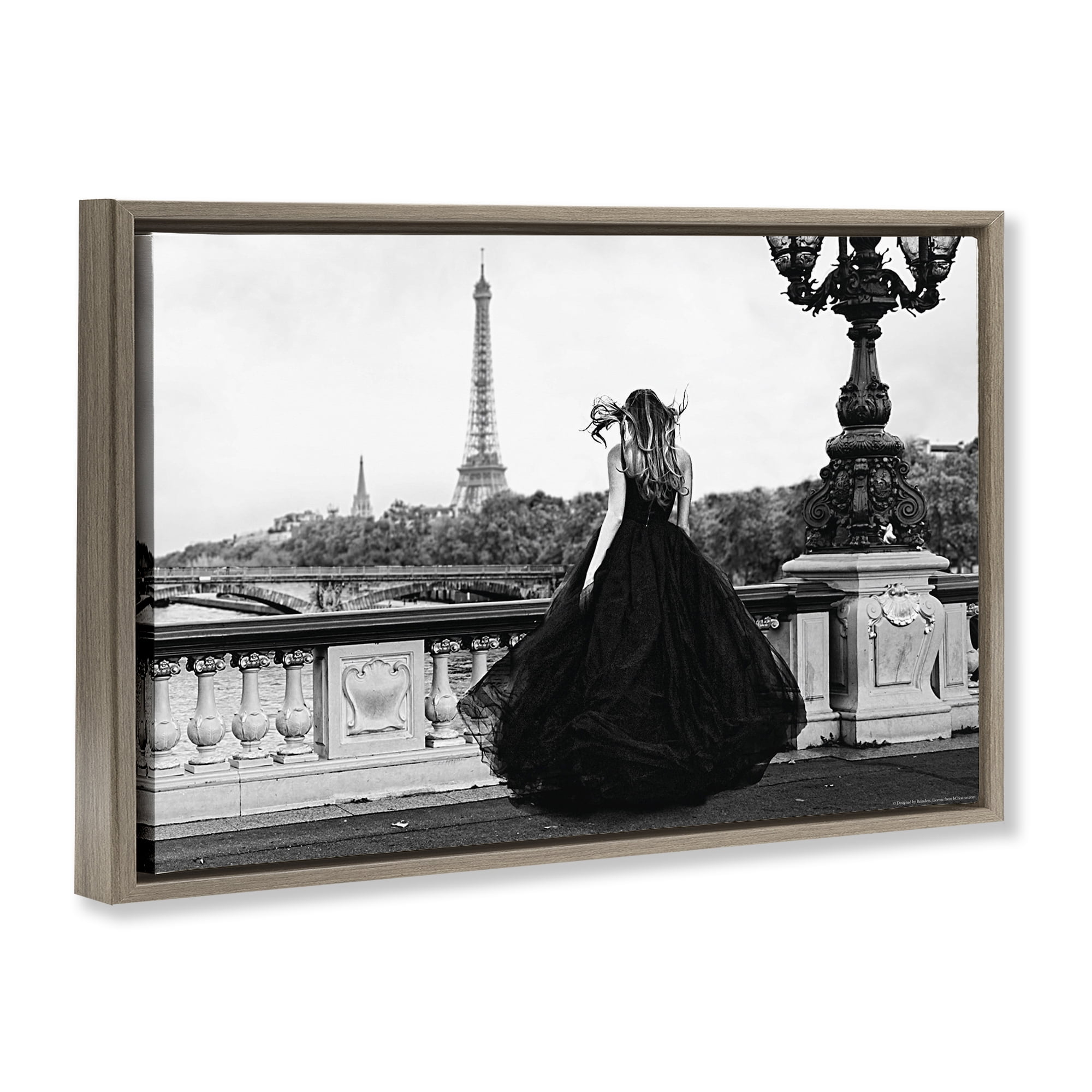 Stupell Industries Girl in Gown Cityscape People Photography Brown Floater Framed Canvas Art Print Wall Art, 31 x 21