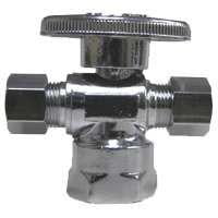 1/4 Turn Angle Supply Valve - Watts LF PBQT-118 1/4 Turn 3-Way Angle Stop Valve, 1/2 X 3/8 X 1/4 in, FIP X Compression X Compressi