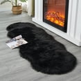 thumbnail image 6 of FUDAKUNA Fluffy Faux Sheepskin Black Rugs 24" x 36" Soft Shaggy Small Carpet Cushions Living Room Bedroom Floor Mats Washable, 6 of 7