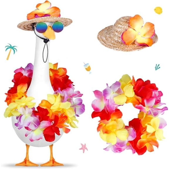 Porch Goose Outfits Hawaiian Summer Straw Hat for Plastic Goose 23/17''