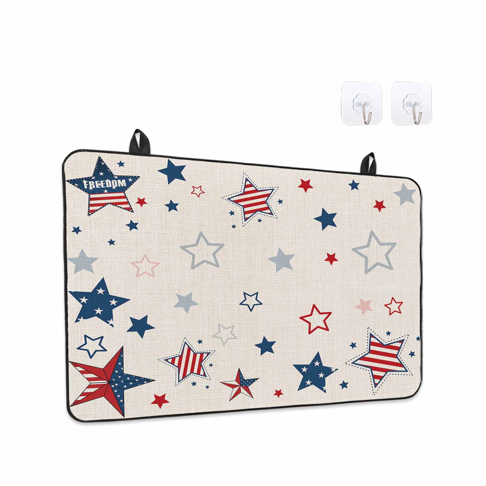 4th of July Stars Stove Top Cover for Electric Stove, Heat-proof & Non Slip Glass Top Stove Cover Protector, US Flag burlap Texture Kitchen Flat Cooktop Rubber Mat 24x21 Inches