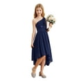 thumbnail image 2 of iiniim Flower Girl High Low Dress Kids Sparkly Sequins Ruched Chiffon Wedding Bridesmaid Dress Navy Blue 6, 2 of 7