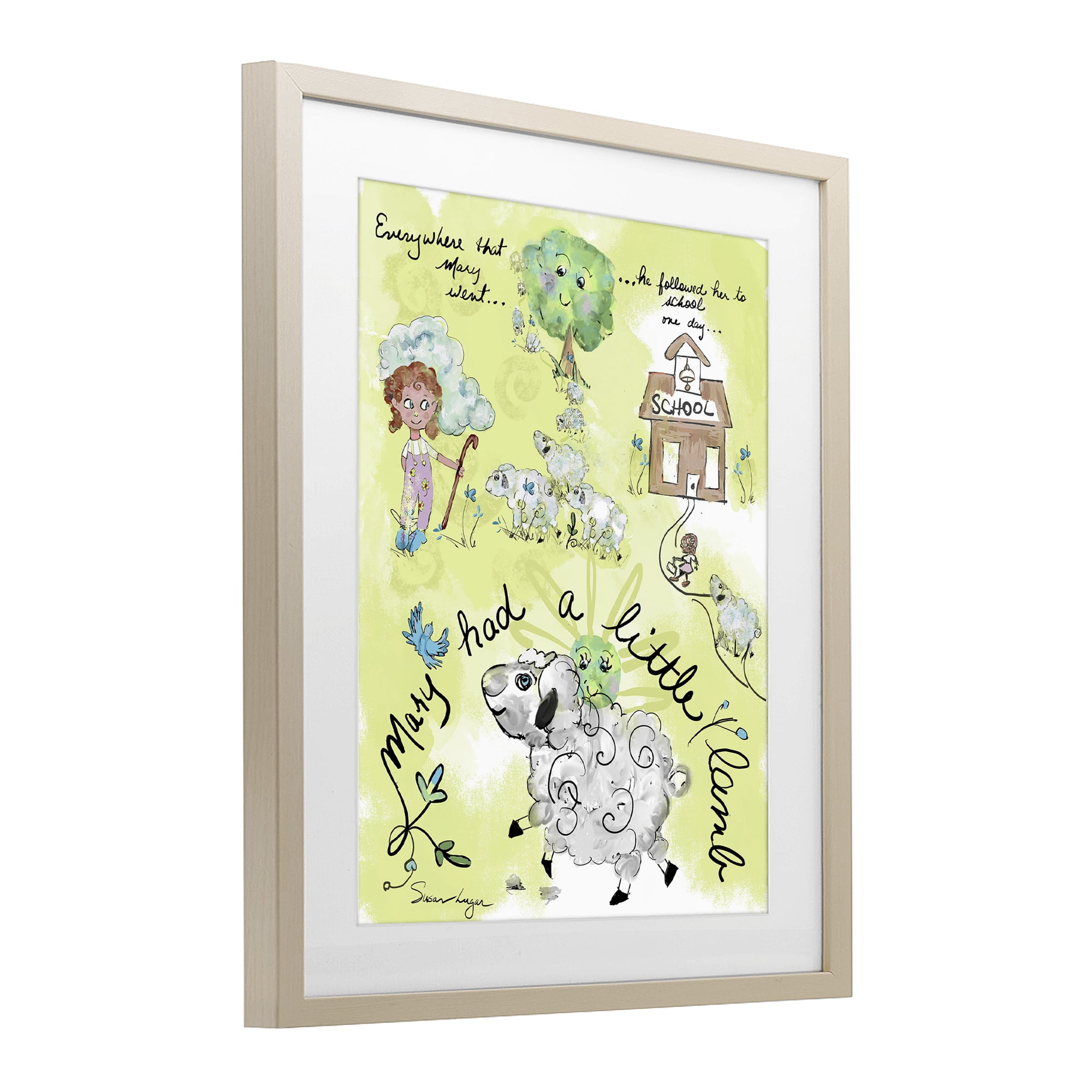 Stupell Industries Little Lamb Nursery Rhyme Birch Framed Print Under Glass, design by Susan Lugar