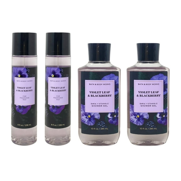 Bath and Body Works Violet Leaf & Blackberry Bundle - 2 Fragrance Mists and 2 Shower Gels - Full Size