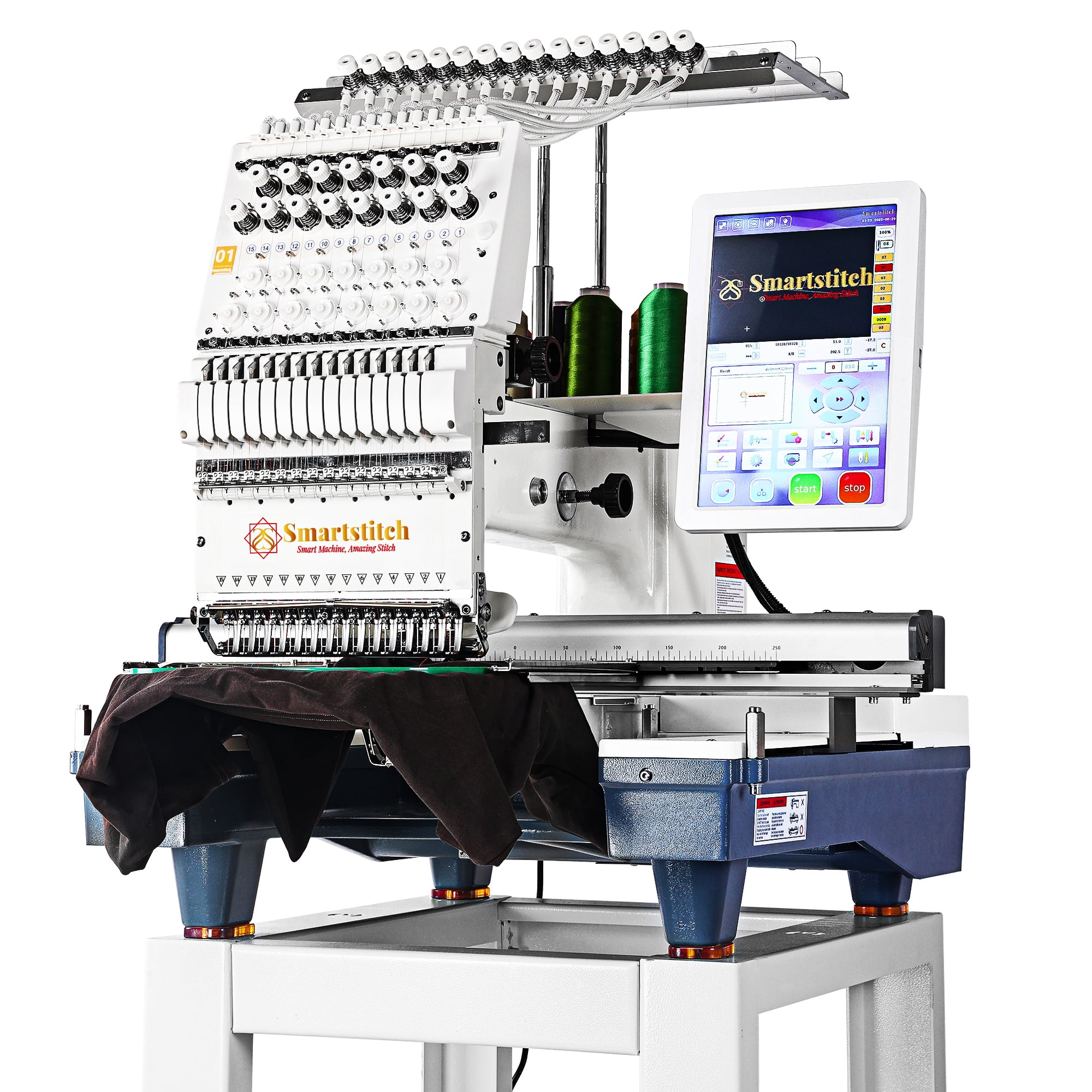 Commercial embroidery machine S1501, 15 Needles, Max Speed 1200RPM, Embroidering for Hats and Clothing with 13.8"x19.7" Embroidery Area, 12" Touch Screen, Wifi available (containing starter kit)