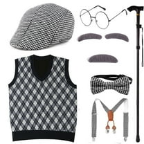 Kids 100 Days of School Costume Set Kids Gentleman Costume Pretend to be Grandpa Costume for Boys