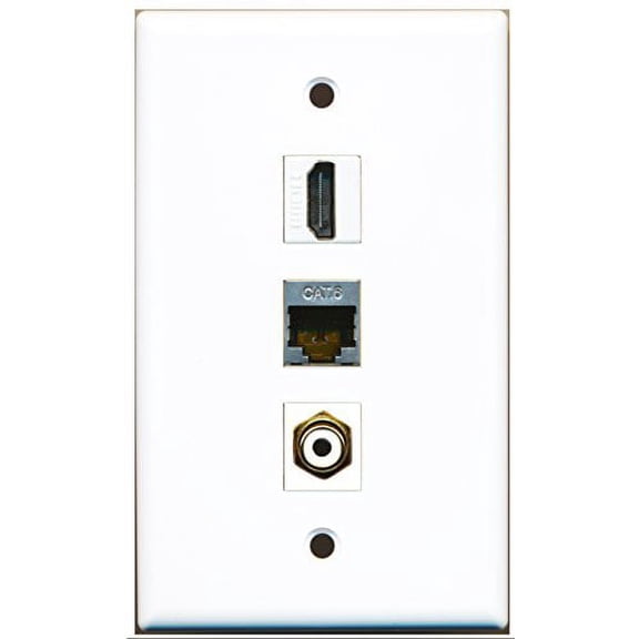 RiteAV - 1 Port HDMI and 1 Port RCA White and 1 Port Shielded Cat6 Ethernet Wall Plate