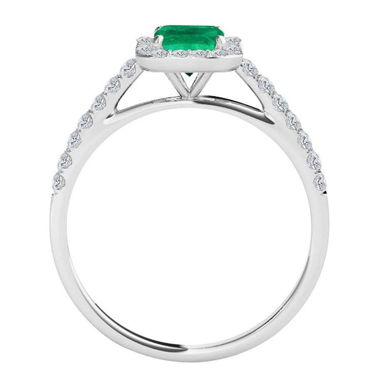 0.75 Ct. Ttw Diamond & Emerald Ring – Emerald Shape In 10k White Gold, Women's Gemstone Fine Jewelry