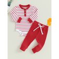 thumbnail image 3 of Wassery Infant Girls Fall Outfits Clothes 3M 6M 12M 18M 24M Baby Girls Long Sleeve Stripe Romper Drawstring Pants 2Piece Casual Autumn Clothing for Newborn Girls, 3 of 9