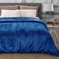 thumbnail image 3 of Whale Flotilla Flannel Fleece Twin Size 60x80 Inch Bed Blanket, Soft Velvet Lightweight Bedspread Plush Fluffy Coverlet Chevron Design Decorative Blanket for All Season, Royal Blue, 3 of 9