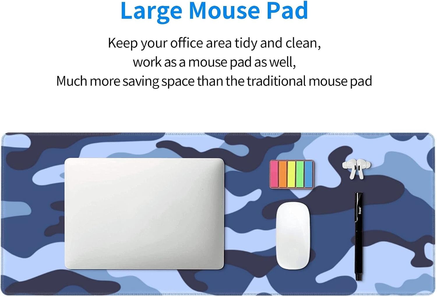 Navy Blue Military Camo Mouse Pad XL Gaming Desk Mat with NonSlip Rubber Base and Stitched Edges, Extended Large Mice Pad for Laptop Computer, 31.5 x 11.8 in, Ultimate Gaming Accessory