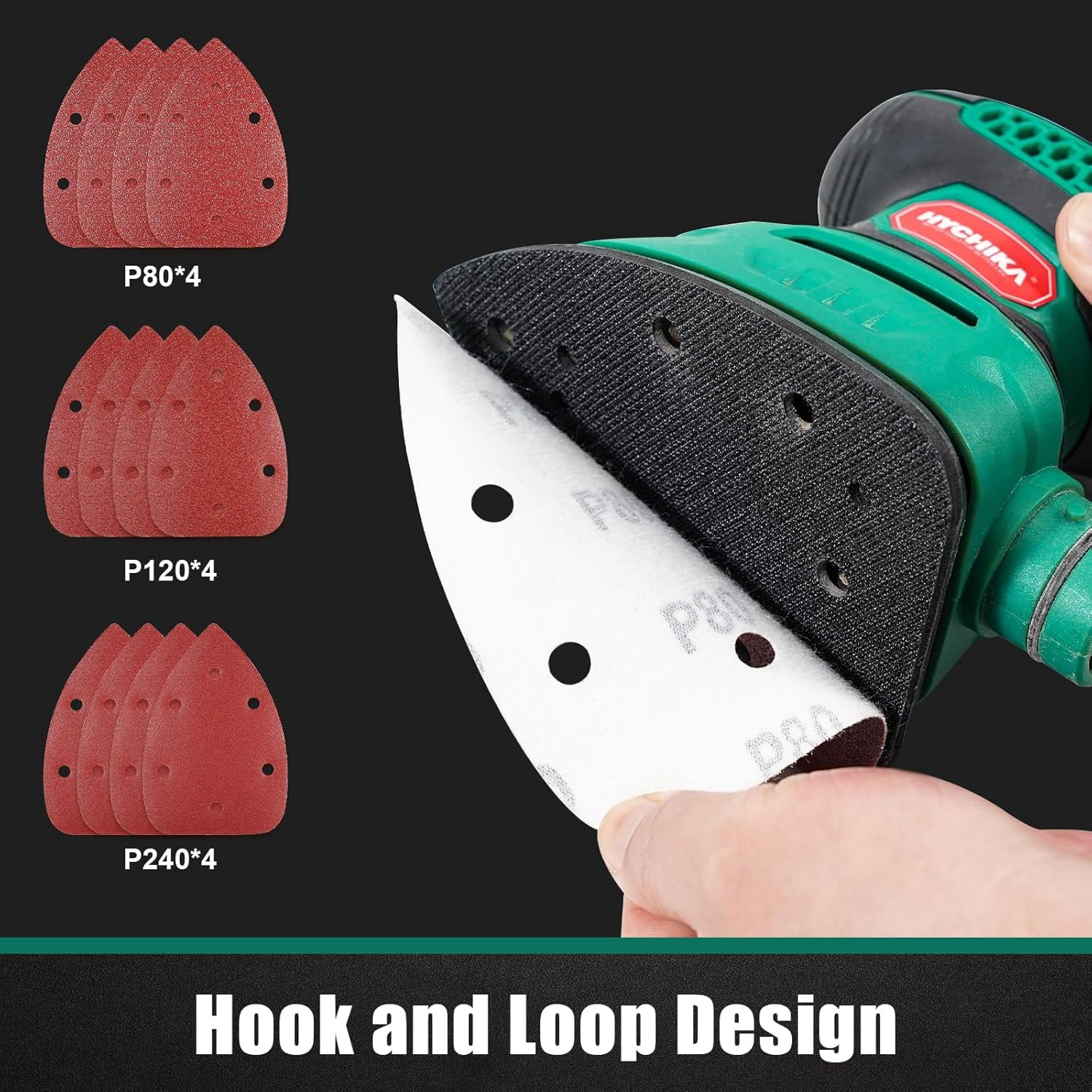 HYCHIKA Detail Sander, 13,000 Opm 1.2A Electric，with 12 Sandpapers & Dust Collection for Sanding & Polishing