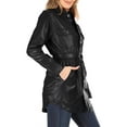 thumbnail image 2 of Women's Long Sleeve Button Front Waist Belted Faux Leather Coat Jacket, 2 of 4