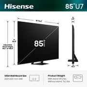 Hisense 85 U7 Mini-LED ULED 4K UHD Smart Google TV (85U7SG, 2026 Model) - Hi - QLED MiniLED , Native 165Hz, VRR 330, HDR10+, Dolby Vision, IMAX Enhanced, Anti-Reflection & Glare-Free