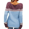 thumbnail image 2 of Fall Sweaters for Women Fall Winter Long Sleeve Knit Sweaters Striped Patchwork Round Neck Elegant Top Knitted Sweater Blue L, 2 of 3