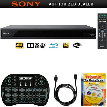 Sony UBP-X800 - 4K Ultra HD Smart Blu-Ray Player with Hi Res + Accessories Bundle Includes, 2.4GHz Wireless Backlit Keyboard w/ Touchpad, 6ft HDMI Cable and Laser Lens Cleaner for DVD/CD