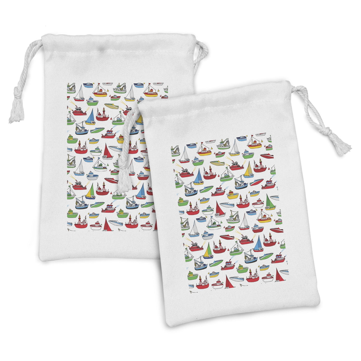 Nautical Fabric Pouch Set of 2, Bunch of Colorful Vessel Speedboat ...