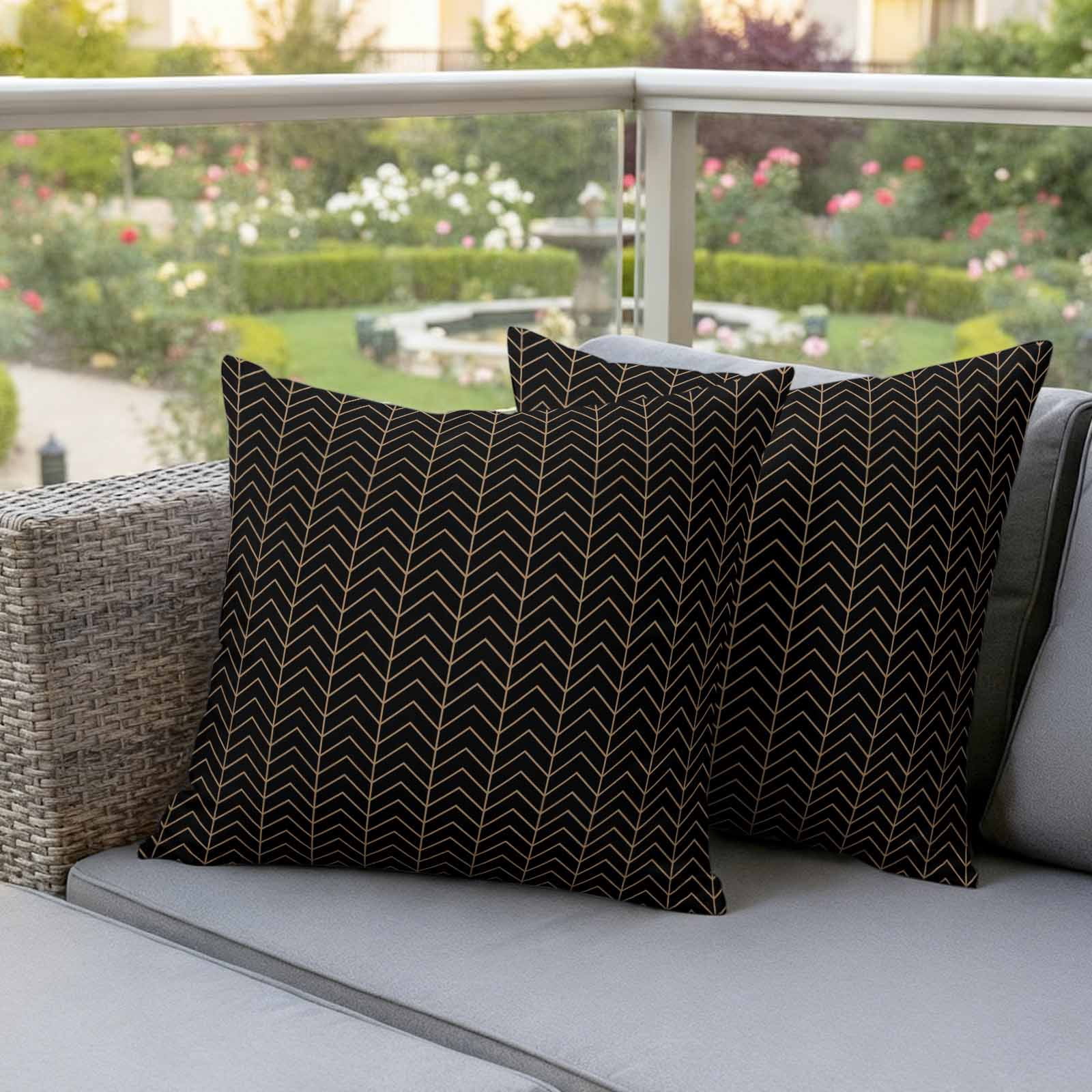 Simple Line Black Outdoor Waterproof Pillow Covers, Black Modern Art Geometric Decorative Square Throw Pillowcase Sofa Cushion Sham for Patio/Couch/Chair, 26"x26" 2 Pack