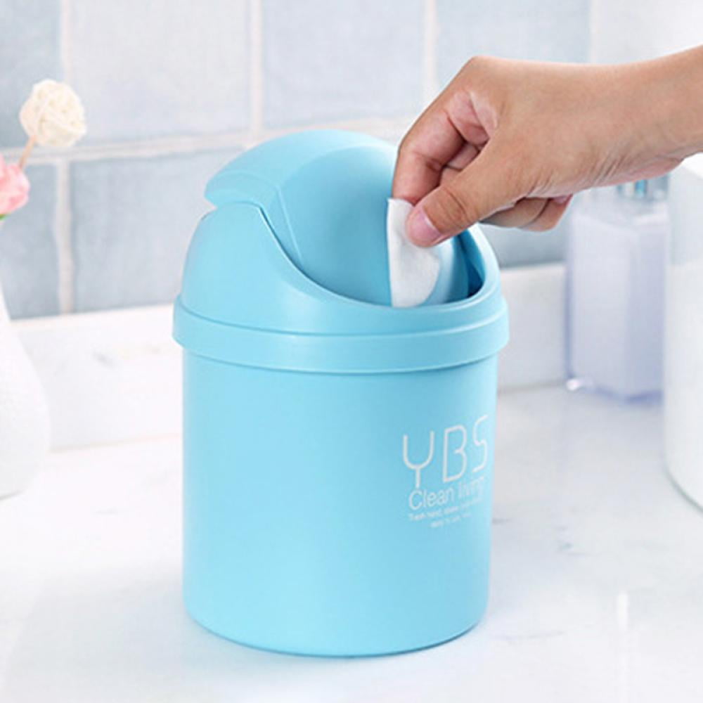 AWOLIC Mini Desktop Trash Can with Lid,Small Garbage Can for  Countertop,Dressing Table,Bedside Etc,Free 90 Bags(Blue)