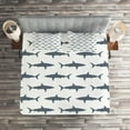 thumbnail image 2 of Ambesonne Shark Quilted Coverlet 3 Pcs, Swimming Wild Fishes, King Size, Charcoal Grey White, 2 of 2