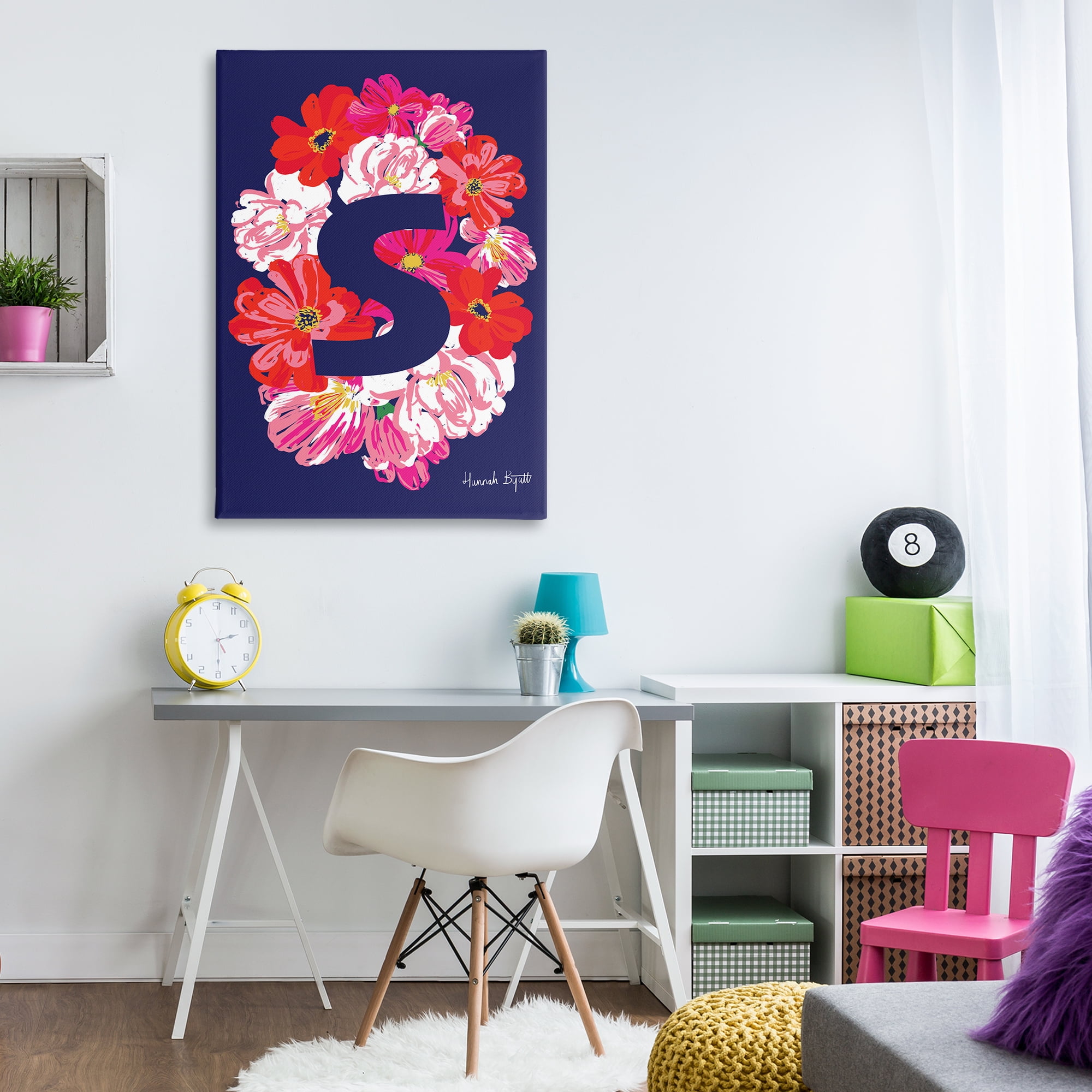Stupell Industries Floral Bloom Letter S Botanical & Floral Painting Gallery Wrapped Canvas Art Print Wall Art, 30 x 45