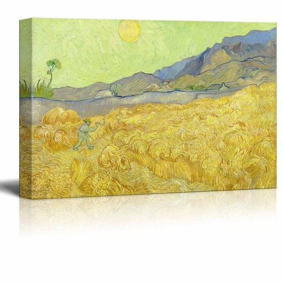 wall26 Wheatfield with a Reaper by Vincent van Gogh - Canvas Print Wall Art Famous Painting Reproduction - 24" x 36"