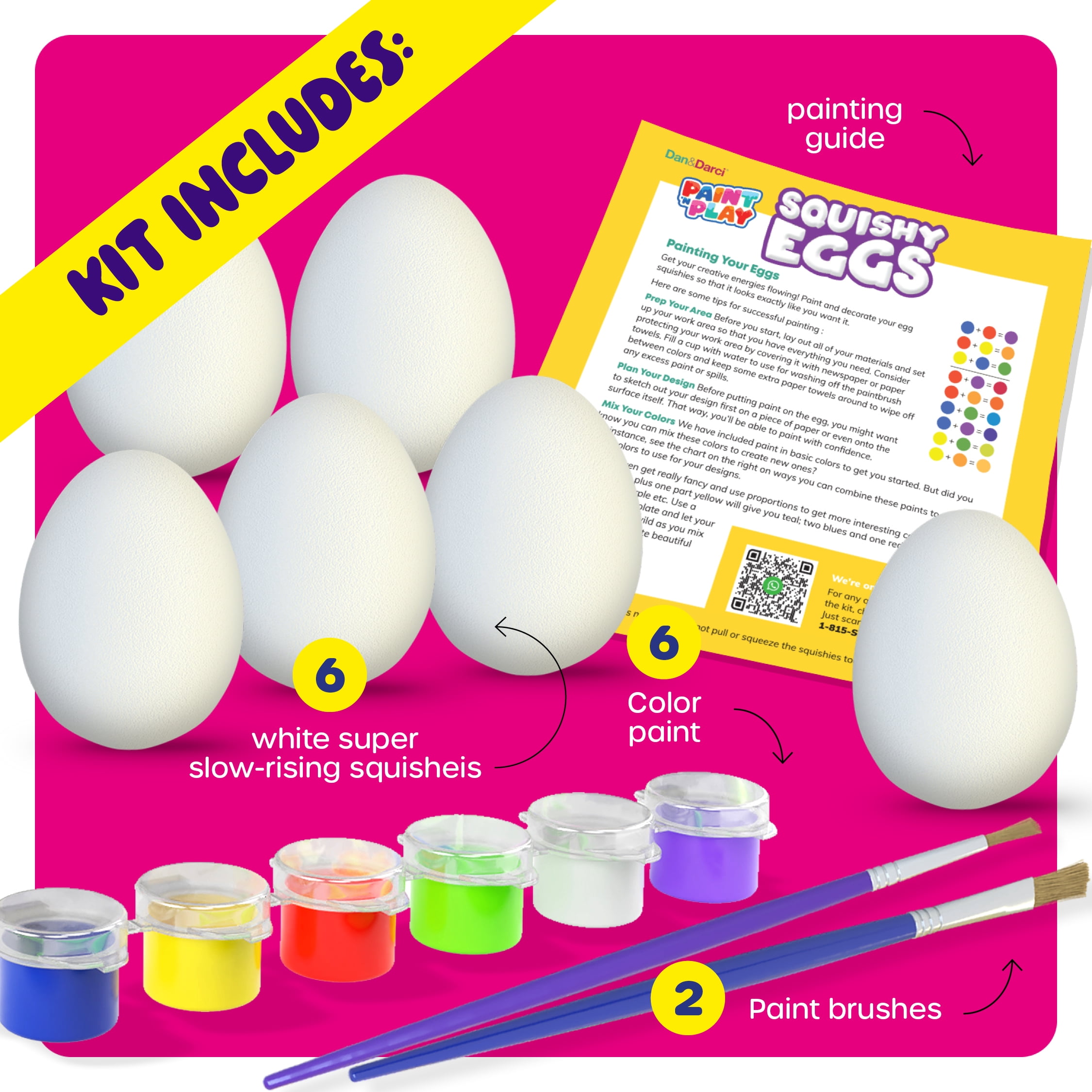 Squishy Egg Painting Kit, 6 Count, Slow Rising, Easter Basket Stuffers Arts & Crafts Activity for Kids