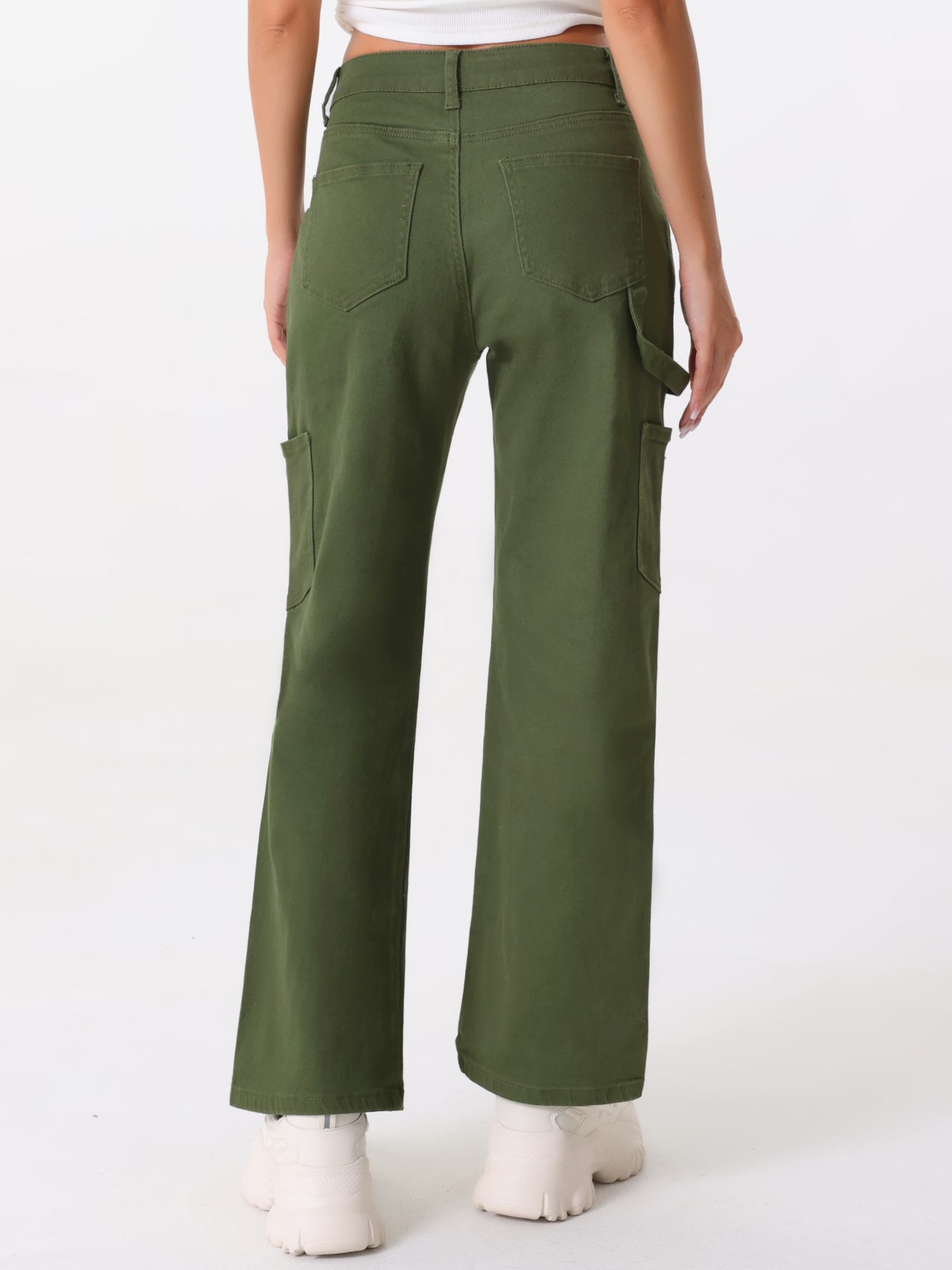 DARING DIVA Women's High Waist Baggy Y2K Street Cargo Pants with Pockets S Dark Green
