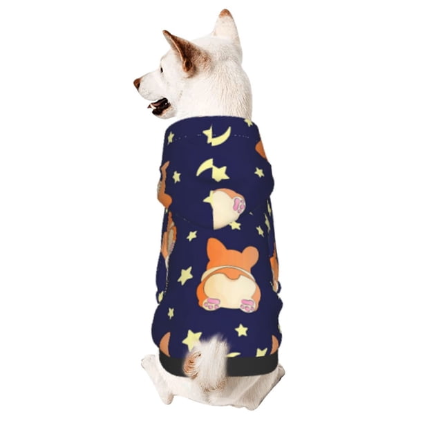 Balery Corgi Lying With Moons And Stars Sudadera con Capucha para Perros Pequeños – Ropa para Mascotas, Disfraz para Perros y Gatos, Ideal para Fiestas y Cosplay-XX-Large