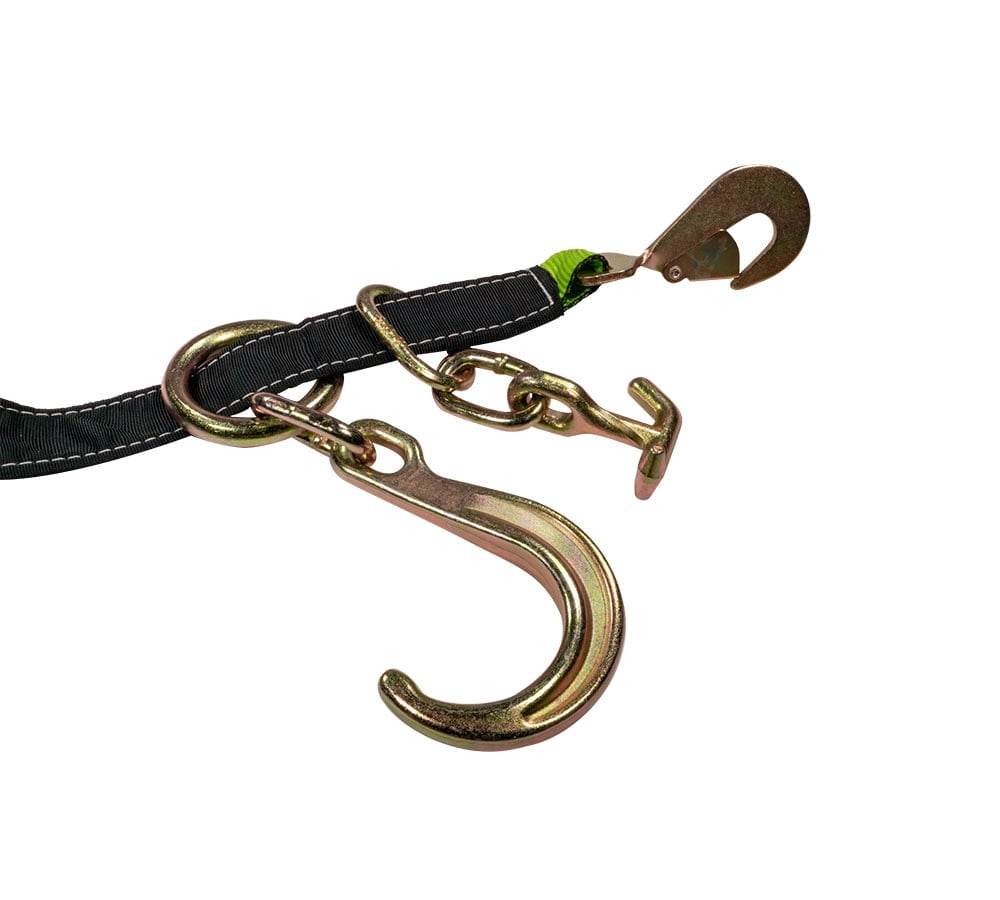 2Pcs V Bridle Tow Strap w/ Snap Hook, 8" J-Hooks, & T-J Hook - 3333 lbs WLL, Leg Size-36"-48" High Abrasion Recovery V Strap w/ D Ring Middle Towing Equipment for Car Hauler & Rollback