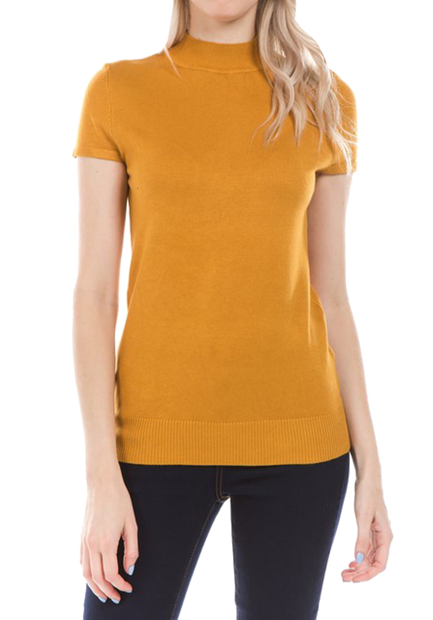 ClothingAve. Women's Mock Neck Short Sleeve Sweater Female Sweater