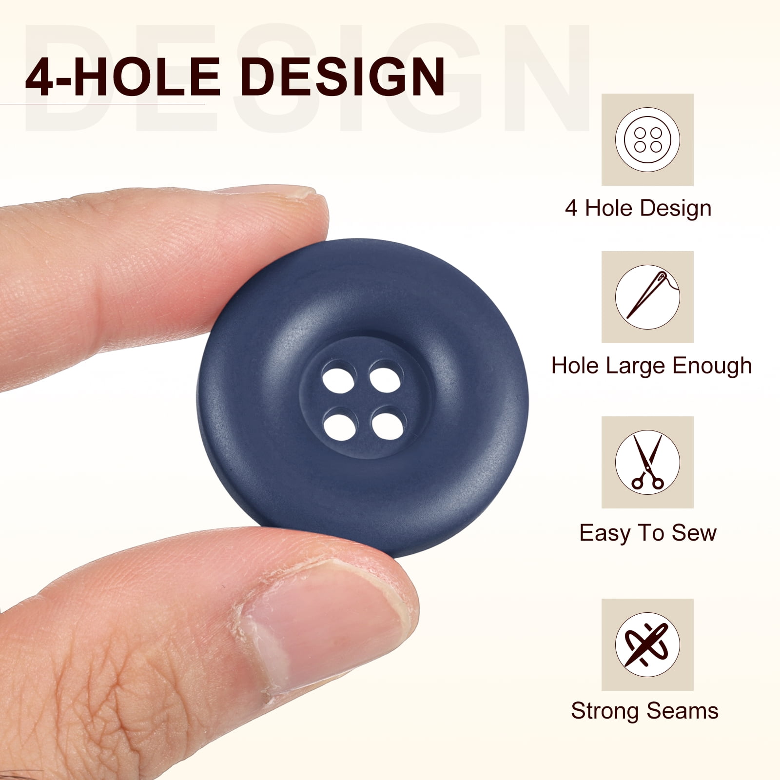 Uxcell 50pcs Sewing Button 30mm 4 Holes Resin Round Crafting Buttons, Light Blue