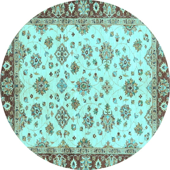 Ahgly Company Indoor Round Abstract Light Blue Modern Area Rugs, 8' Round