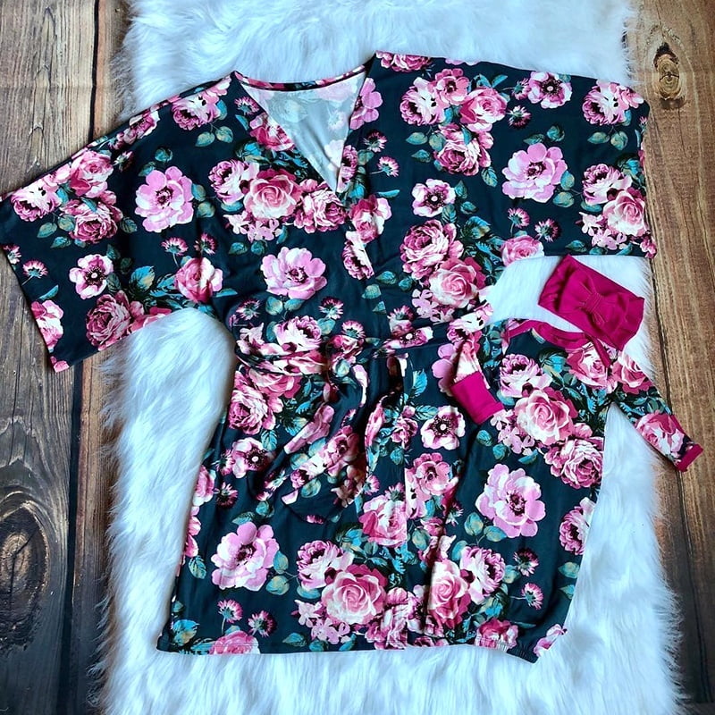 mother and baby matching robe and swaddle