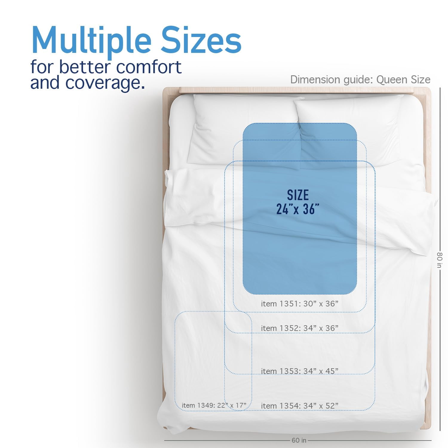 Dynarex DynaCare Incontinence Bed Pads, Reusable Washable Underpads, 24" x 36", Blue, 3 Count