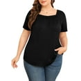 thumbnail image 3 of Daystry Plus Size Tops for Women Short Sleeve Square Lace Neck Flowy Shirts Black 2X, 3 of 11