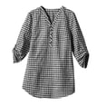 thumbnail image 5 of Warop Women's Plaid Elegant V Neck 3/4 Sleeve Button Down Blouse Shirt with Sleeve Tab for Office Work Daily Wear, 5 of 9