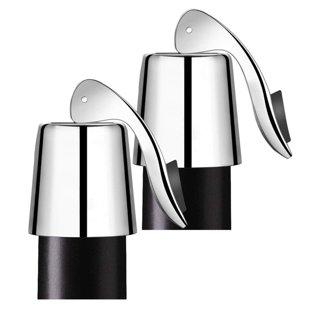 Protector de tapón de botella de acero inoxidable, sello de goma al vacío reutilizpara mantener el vino fresco (tapón de 2 piezas)