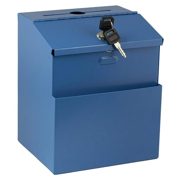 AdirOffice Blue Steel Wall Mount Drop Box Donation Suggestion Box
