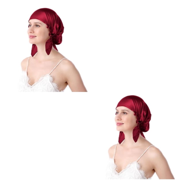 Guardoinrt Sleep Aid Silk Cap - Say Goodbye To Tossing And Turning for At Night Comfortable Silk Night Sleep Cap Cold Prevention wine red One size fits all 2Set