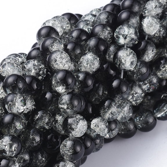 Crackle Glass Beads Strands Round Black 8mm Hole: 1.3~1.6mm 31.4 inch Glass
