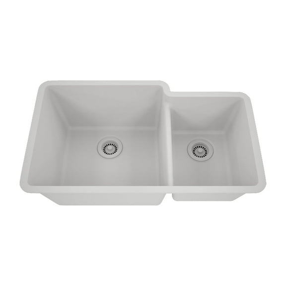 32" x 19" Quartz Kitchen Sink, 60/40 Double Bowl Sink, Drop-in Sink, Undermount Sink, Granite Kitchen Sink, Galaxy White Kitchen Sink by Lexicon Platinum LP-6040-W-SO