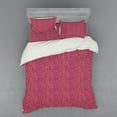 thumbnail image 2 of Abstract Duvet Cover Set, Fish Scale Inspired Wavy Pointy Motifs with Pinkish and Purplish Funky Stripes, Bedding Set with Shams and Fitted Sheet, 3 Sizes, by Ambesonne, 2 of 3