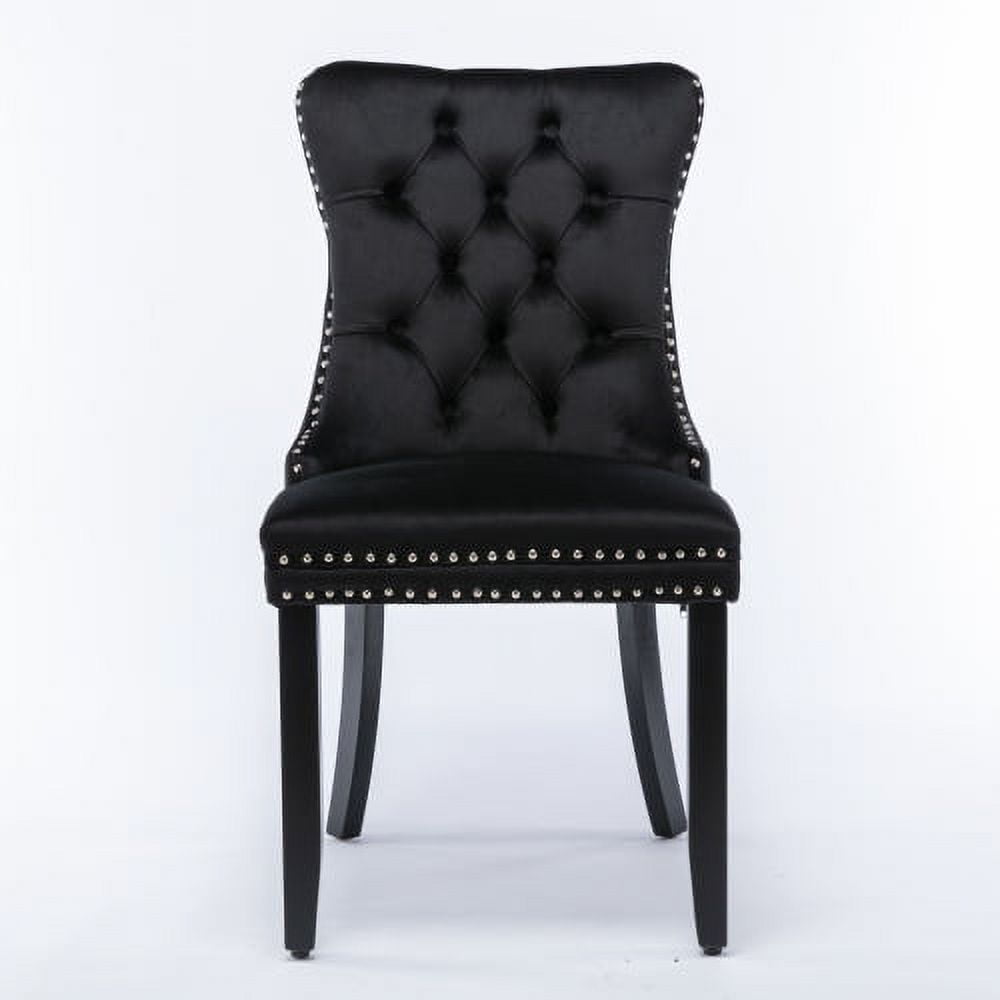 MOONMISS Dining Chairs 2-Pcs Set, High-end Velvet Upholstered Accent Chairs Button Tufted Dining Chairs with Back Ring Pull and Nailhead Trim,Black