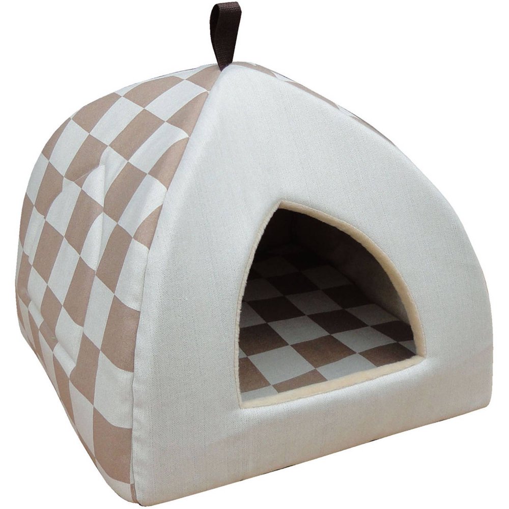 Petpals Group Checkered Hooded Pet Bed, Beige
